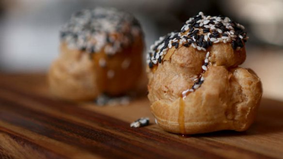 Chicken liver pate profiteroles.