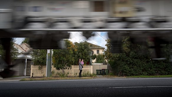 Meghan Lee and her daughter Emilia in Hyde Street, Yarraville. 