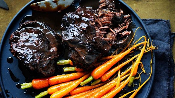 Tender loving care: Braised beef cheeks with baby carrots.