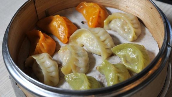 A colourful trio of special dumplings.