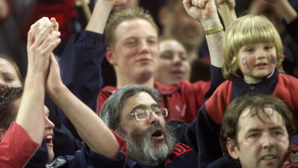 Joe Gutnick celebrates a win by Melbourne Football Club in 2001.