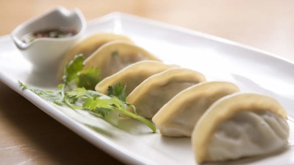 Pork and chive gyoza.