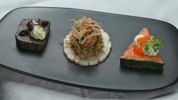 The seafood tasting plate.
