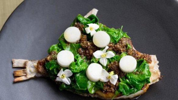 Robust food: roasted John Dory with saltbush, turnips, Asian vegetable and umami butter.