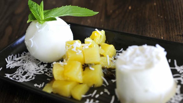 Coconut panna cotta with pineapple.