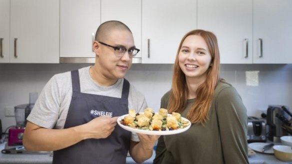 Chef Dan Hong presents his strange flavour salad with salt 'n' pepper tofu - made mainly with ingredients found in guest Alannah's cupboards. 