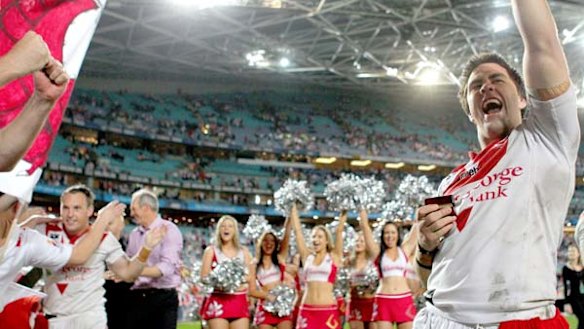 V is for victory . . . Jamie Soward celebrates with the crowd.