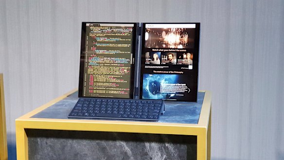 Project precog is two full screens joined by a hinge.