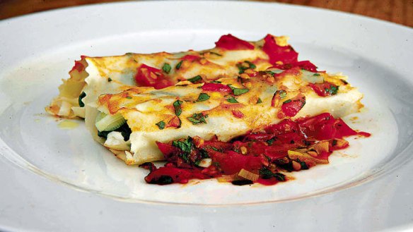 Leeks, spinach and ricotta cannelloni.