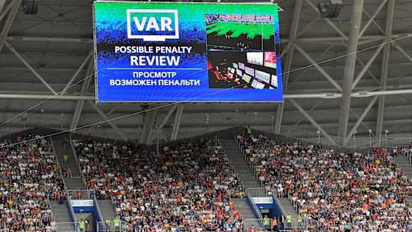 Helping hand: The VAR was called on to award Australia a penalty today. 