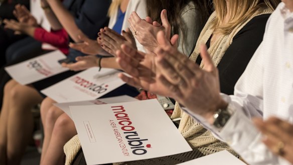 Supporters of Marco Rubio applaud during a campaign rally in Las Vegas.