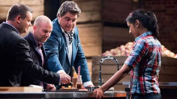 MasterChef judges taste Tash Shan's first dessert platter.