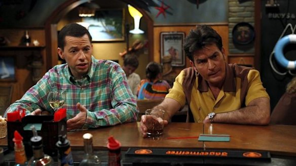 Appetite for destruction: Jon Cryer and Charlie Sheen on the set of <i>Two and a Half Men</i>.