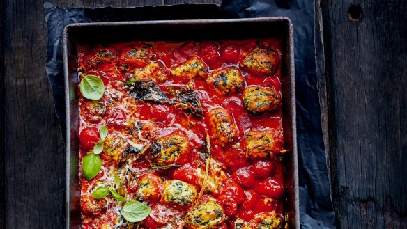 Kale gnocchi with balsamic tomatoes.