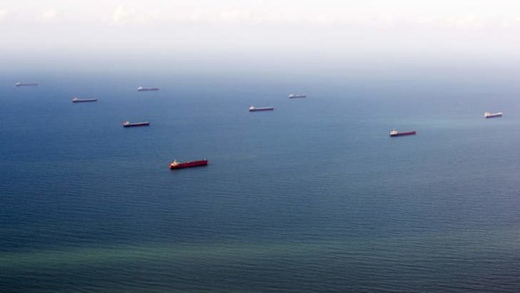 Coal ships in waters off the Great Barrier Reef.