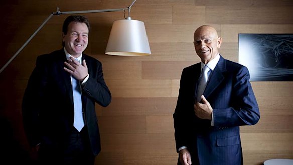 Chairman of Premier Investments Solomon Lew (right) and chief executive of Premier Retail Mark McInnes (left).