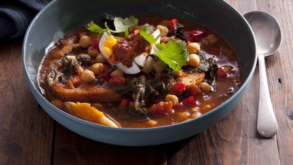 Tunisian breakfast soup with greens.