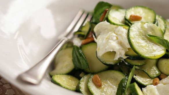 Zucchini, basil and mozzarella salad.