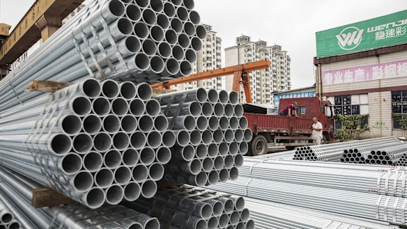 Bundles of steel pipe sit stacked at a stockyard on the outskirts of Shanghai, China. Trump’s attempts to re-balance global trade have already sent the metals world into a tizzy, and the disarray is set to increase. 