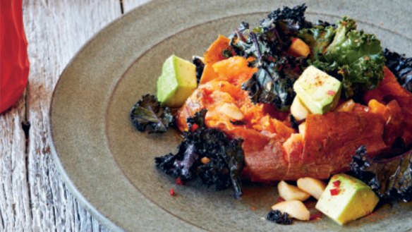 Super salad ... Spicy sweet potatoes with kale and brazil nuts.