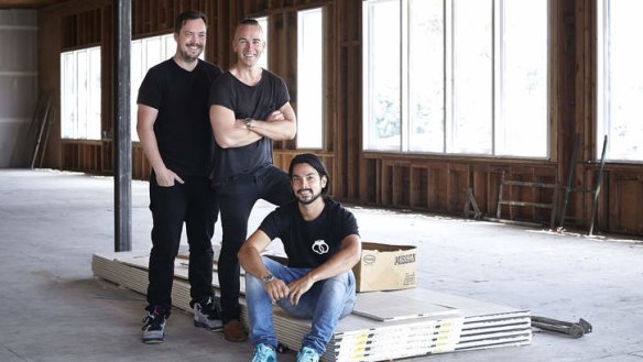 Melrose place: David Combes, Grant Smillie and Louis Tikaram at the site of their new Los Angeles restaurant, EP.