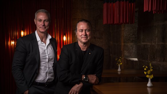 Chef Neil Perry (right) and Rockpool Dining Group chief executive Thomas Pash at Sake restaurant in Sydney. 