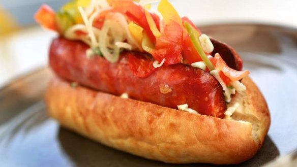 The Rusty Fox's new-school menu includes the chorizo hot dog in a brioche roll.