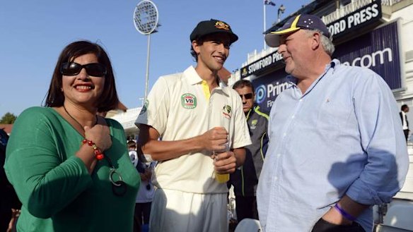 Apologetic: Ashton Agar with his parents Sonia and John.