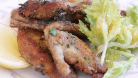 Quail fried in the manner of frogs' legs with celery leaves