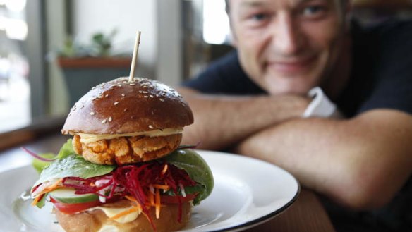 Chef Matthew Andrews and his tremendous, tasty  tofu burger.