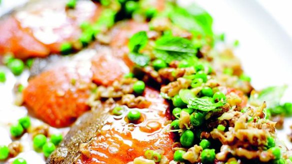 The mint and salad add a nutty freshness to this ocean trout.