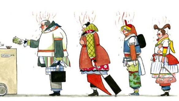 Passengers are taking too much carry-on luggage on to flights. Illustration: Simon Letch