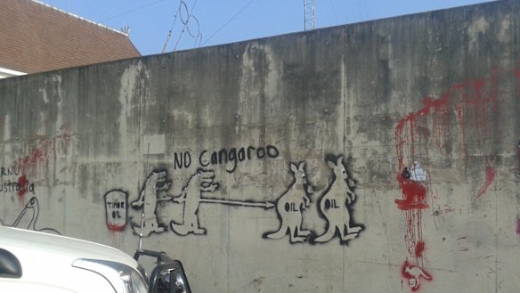 Australia embassy in East Timor (supplied by a source) showing a vandal attack on an adjacent wall. IMage supplied Wednesday 12th February 2014