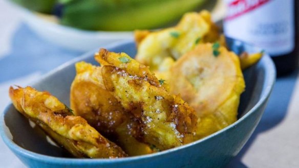 Twice-cooked plantains are an exotic drinking snack.