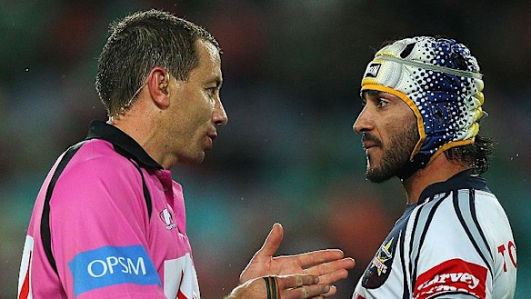 Biting his tongue... Cowboys captain and Queensland Origin star Johnathan Thurston has questioned why conversations between players and referees need to be broadcast to the public.