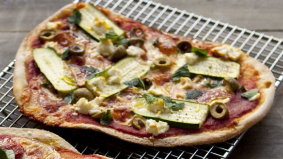 Frank Camorra's zucchini, green olive, mint and fetta pizza.