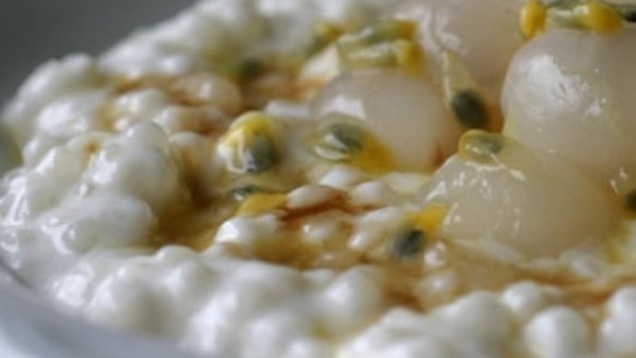 Lychee and coconut tapioca pudding