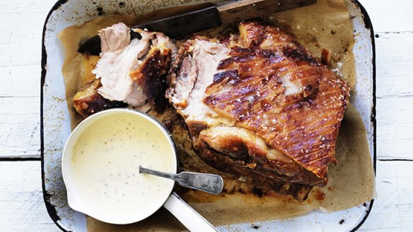 Moist but plenty of crunch in the crackling: Pork shoulder with mustard cream.