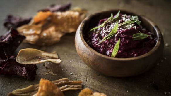 Health-conscious option: Beetroot dip and chips.