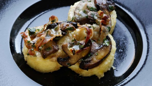 Roman gnocchi with mushrooms, pancetta and cheese.