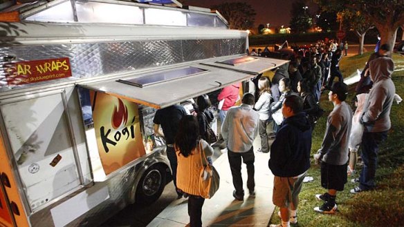 Viral eatery: Customers queue for food at Kogi, a Korean barbecue-inspired taco truck, in Torrance, California.