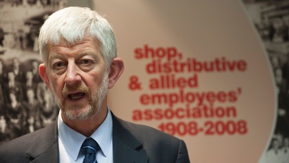 SDA National Secretary Joe de Bruyn speaks at a press conference.