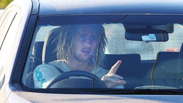 Star Bomber Dyson Heppell arrives at the club headquarters.