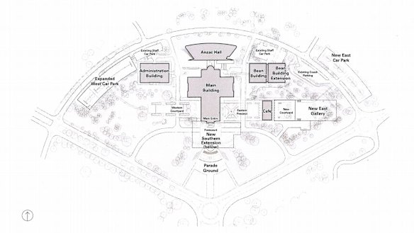 A map of what the War Memorial could like with three potential extensions.