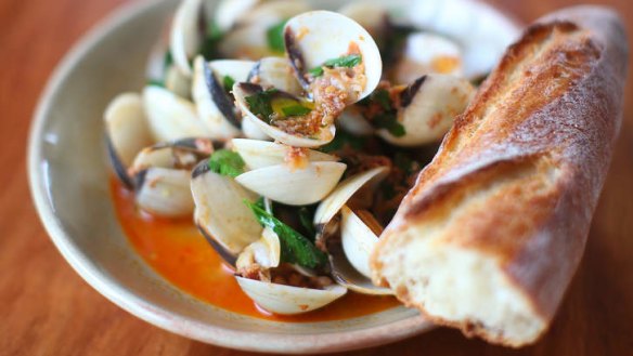 Italian-style: Clams with parsley and 'nduja (spreadable salami).