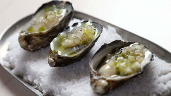 Oysters served in a half shell.