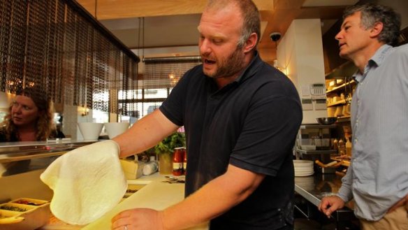 Roman pizza star Gabriele Bonci (left) showed Australians, including George Pompei of Pompei's Italian restaurant, how to make a Bonci-style crust on a visit to Sydney.