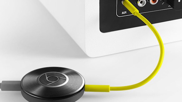 The tiny Chromecast Audio comes with a 3.5mm audio cable and a micro-USB power supply. 