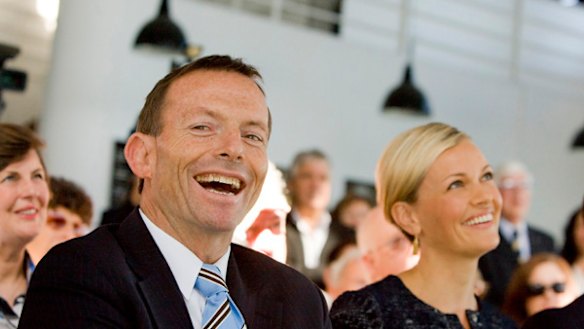 Tony Abbott with Sarah Murdoch at the launch of his book Battelines, which spelt out his position on climate change.