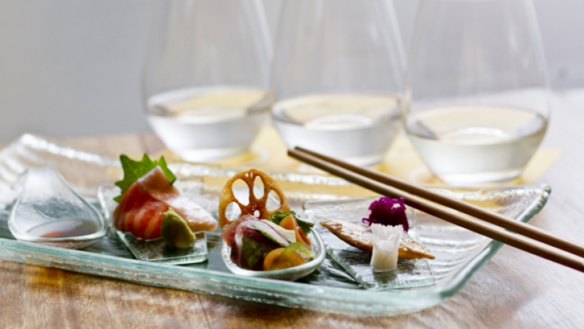 A sake flight at Sake restaurant, Brisbane.